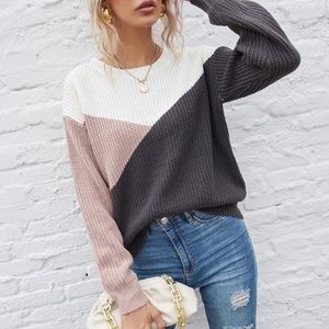 Boho Pink Charcoal Oversized Knit Sweater Top